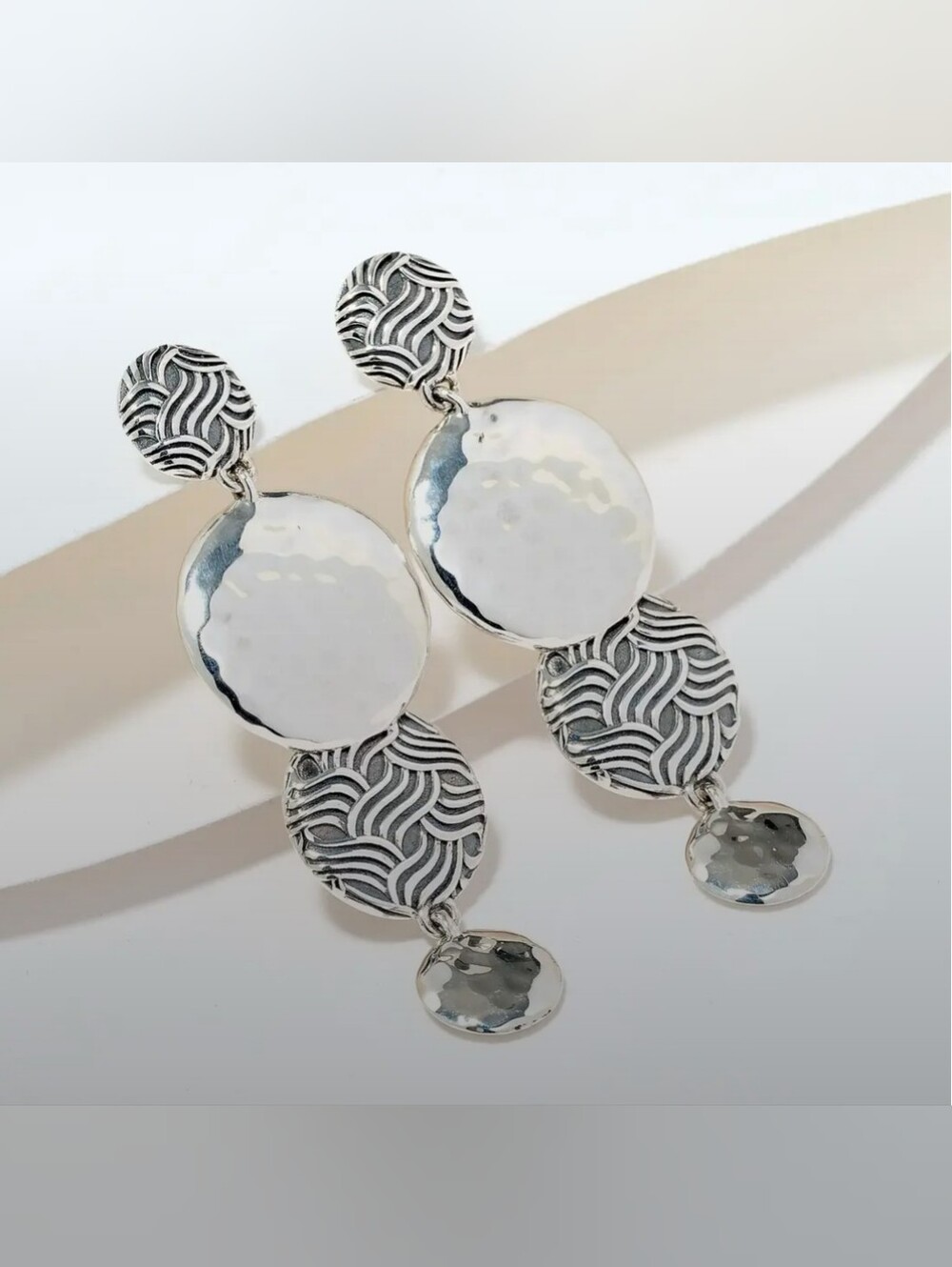 John Hardy JAI Wave + Hammered Disk Dangle Sterling Silver Earrings, 1-1/2" NWT